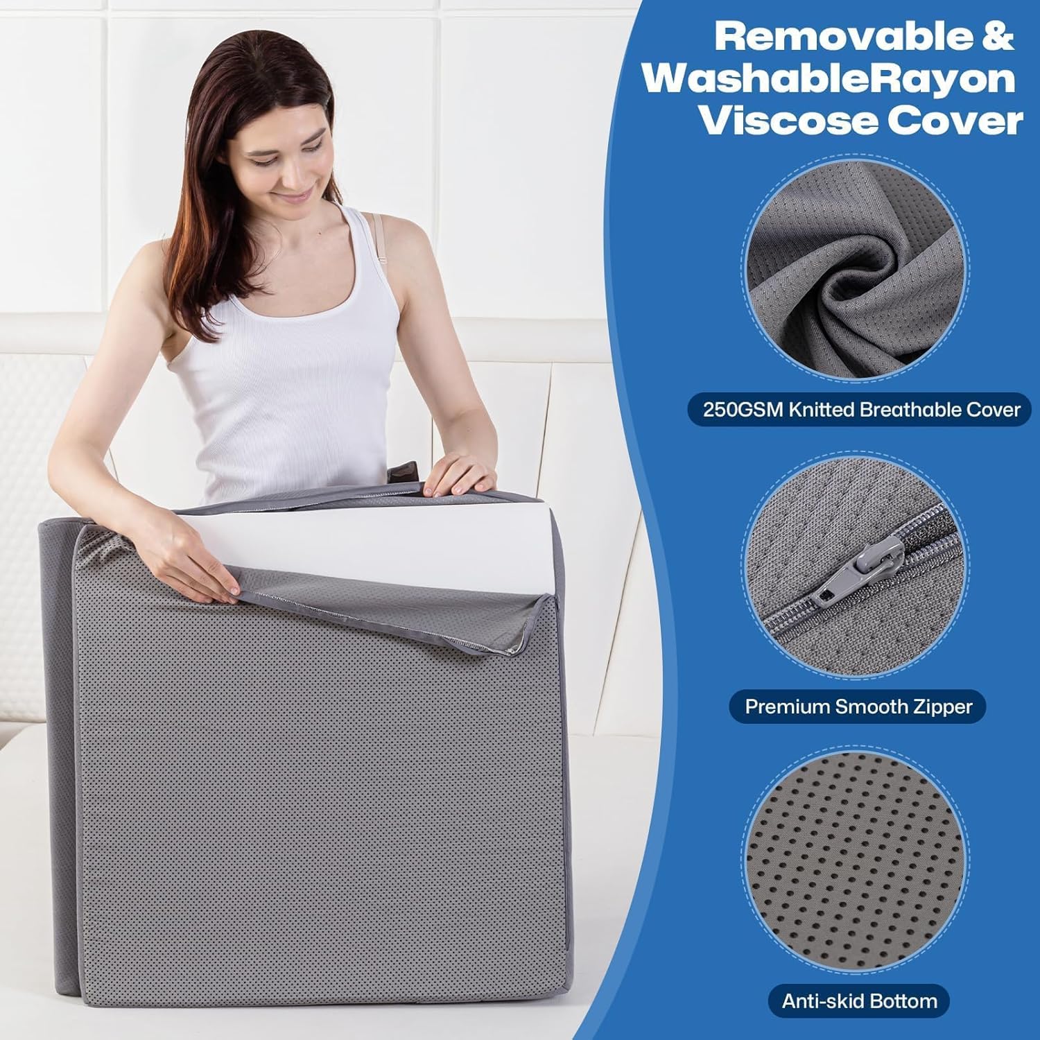 GOHOME 3-Piece Adjustable Wedge Pillow Set – Memory Foam, Grey